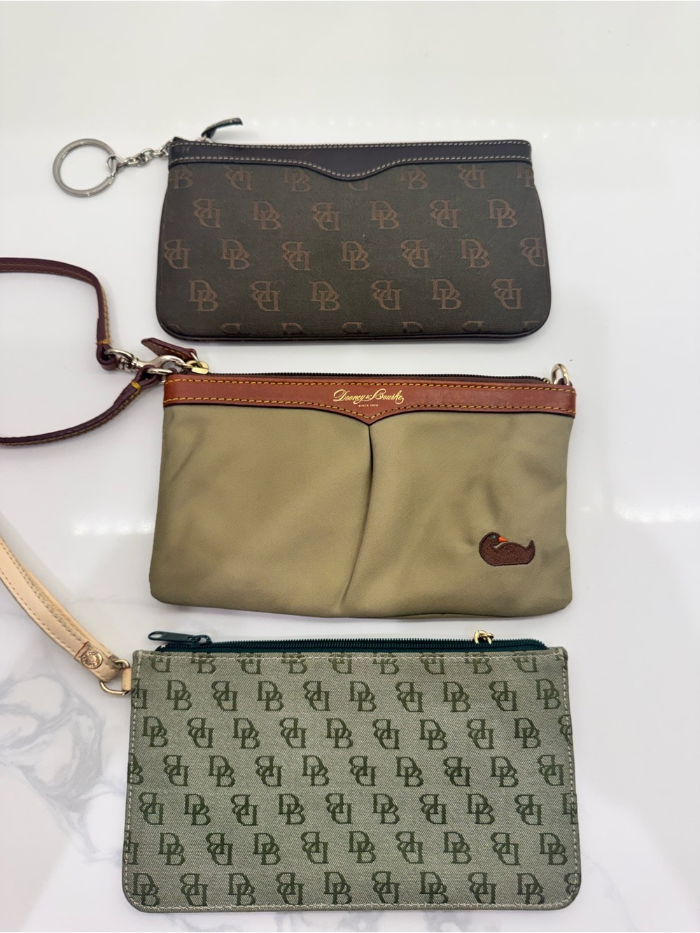 Dooney & Bourke Olive, Brown and Dark Brown Trio Wristlet Set